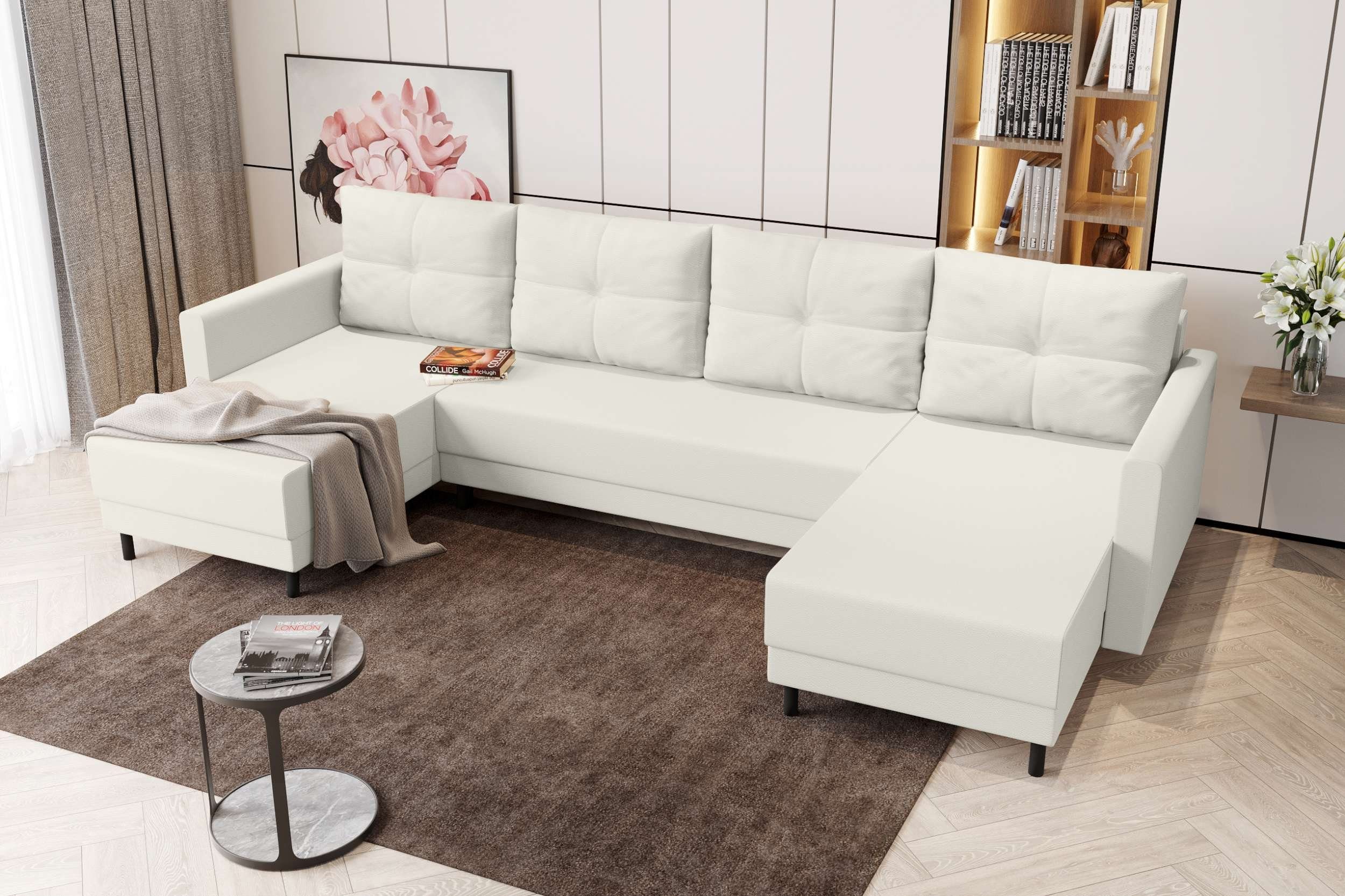 Sitzkomfort, Eckcouch, Sofa, U-Form, Stylefy Bettfunktion, Bettkasten, mit mit Modern Design Selena, Wohnlandschaft