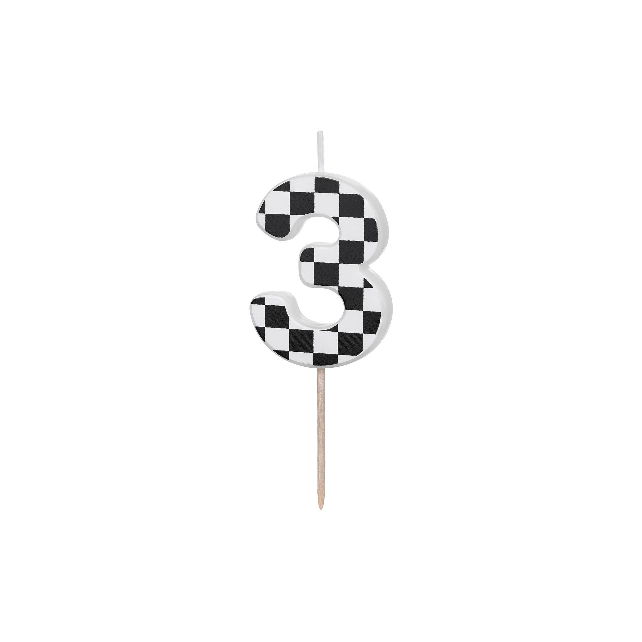 partydeco Geburtstagskerze, Geburtstagskerze Zahl 3 mit Karomuster 5,5cm Schwarz / Weiß