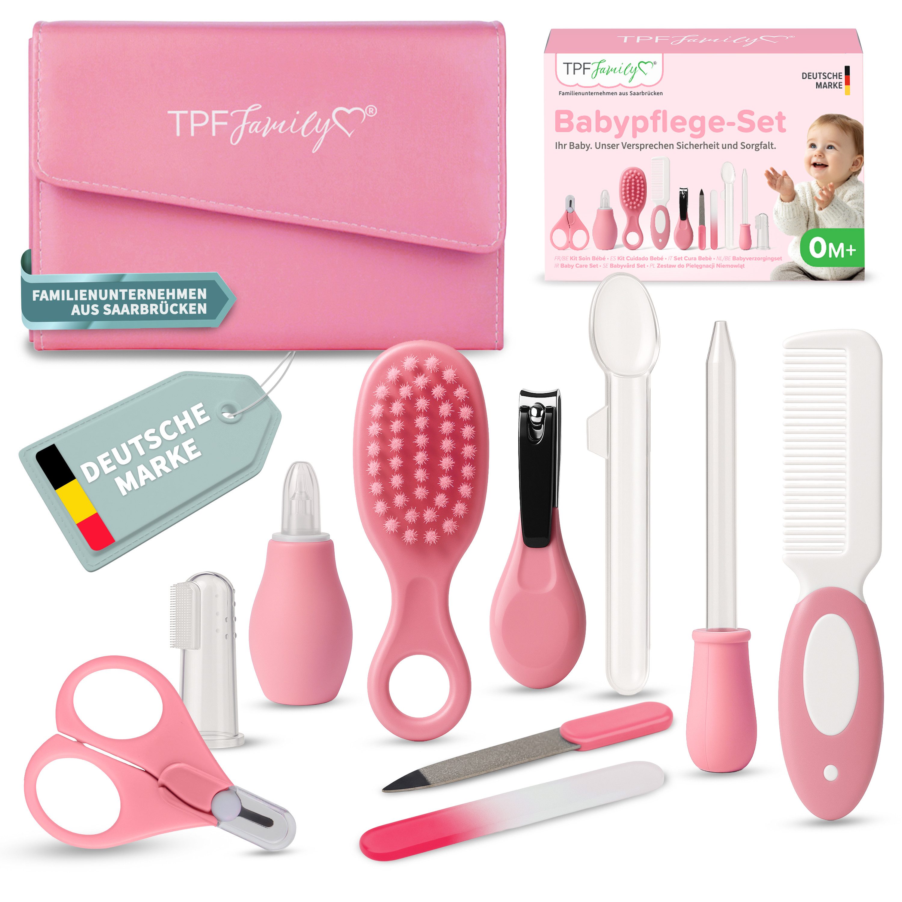TPFFamily Babypflege-Set Neugeborene inkl. aller Pflegeartikel, 10 tlg., 10-tlg. Erstausstattung fürs Baby - Schönes Geschenkset zur Geburt