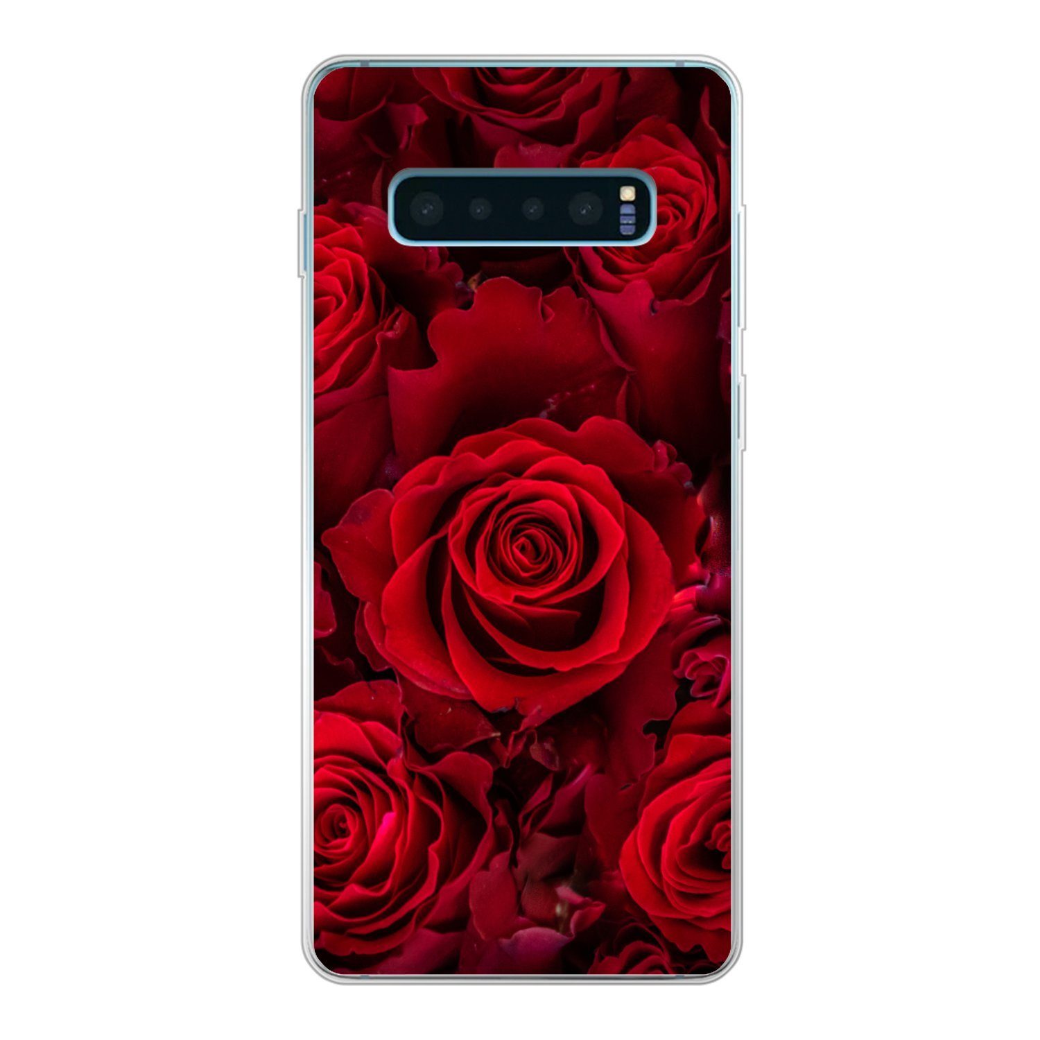 MuchoWow Handyhülle für Samsung Galaxy S10 Plus Blumen - Rosen - Rot, Phone Case, Silikon, Schutzhülle Dünn