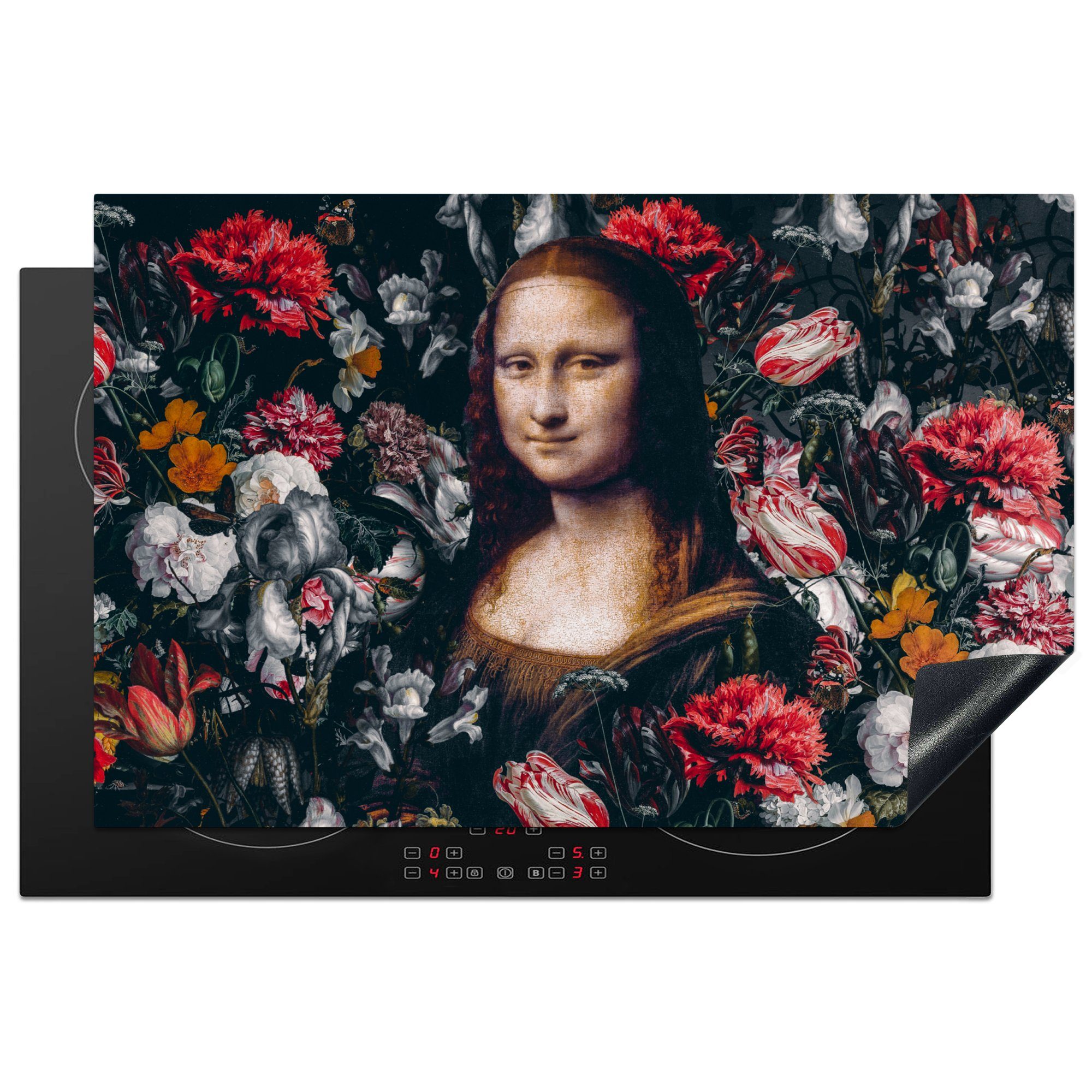 - Blumen Vinci Lisa Da für 81x52 Mona Schutz küche, Induktionskochfeld (1 Gemälde, cm, Vinyl, Herdblende-/Abdeckplatte tlg), Ceranfeldabdeckung die MuchoWow - -