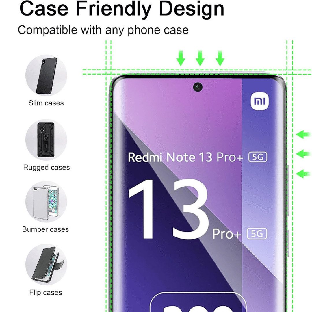 SmartUP Displayschutzglas 2X Schutzglas für Xiaomi Redmi Note 13 Pro Plus 5G Panzerfolie Display für Für Xiaomi Redmi Note 13 Pro Plus 5G, kompletter Rundumschu – Bild 5 von 5