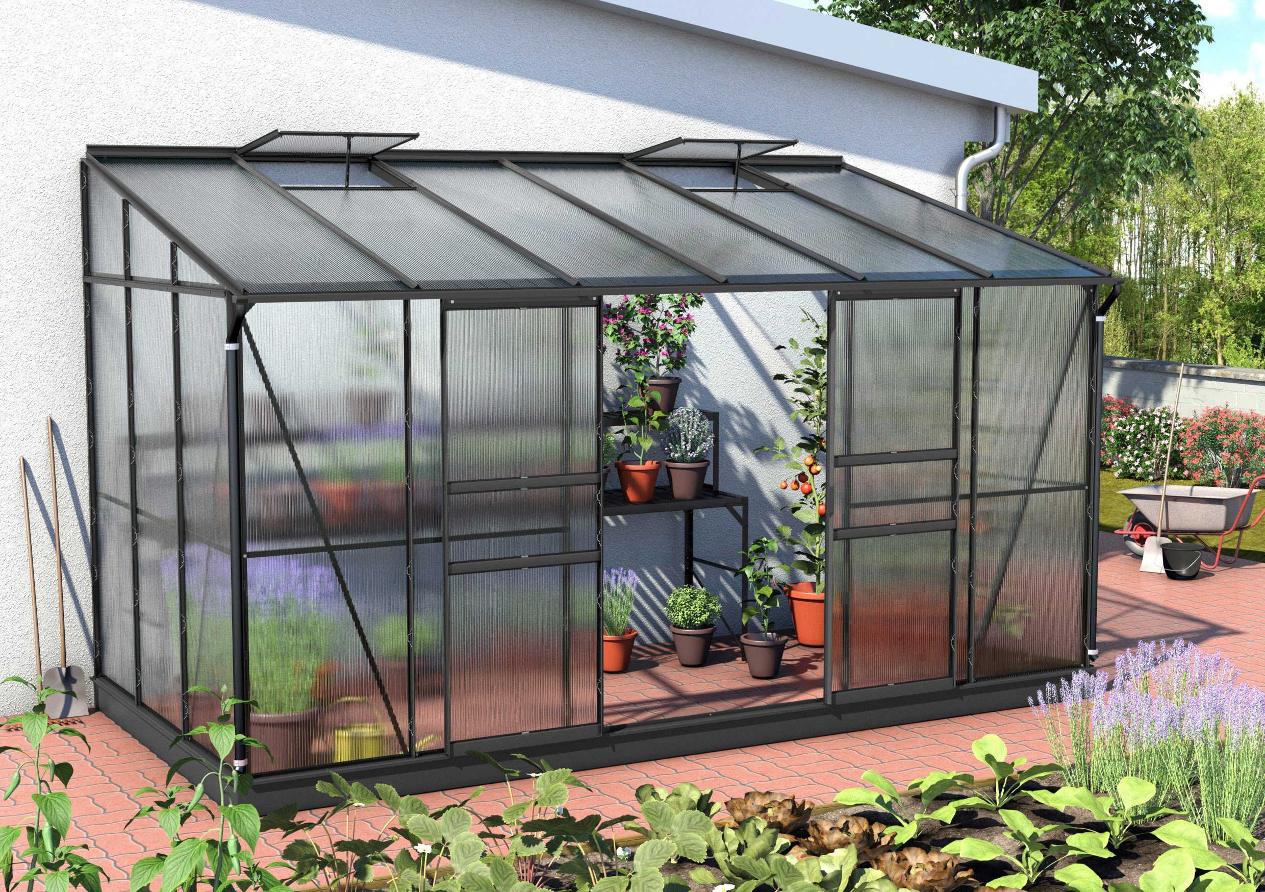 Vitavia Anlehngewächshaus Osiris 7800, BxTxH: 387 x 201 x 221 cm, 6 mm Wandstärke