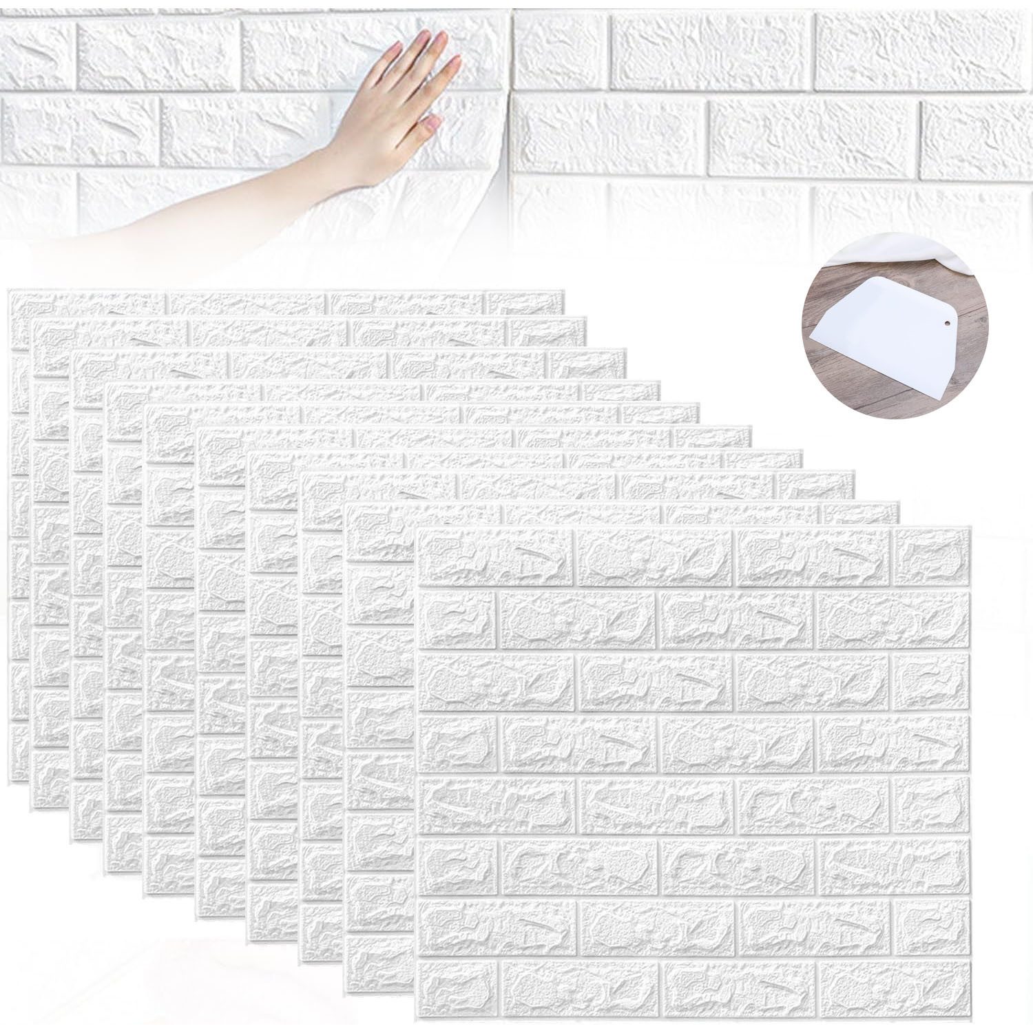 FELIXLEO 3D-Tapete 3D Tapete Selbstklebend Ziegeloptik 38x35cm Weiß, (10 St)