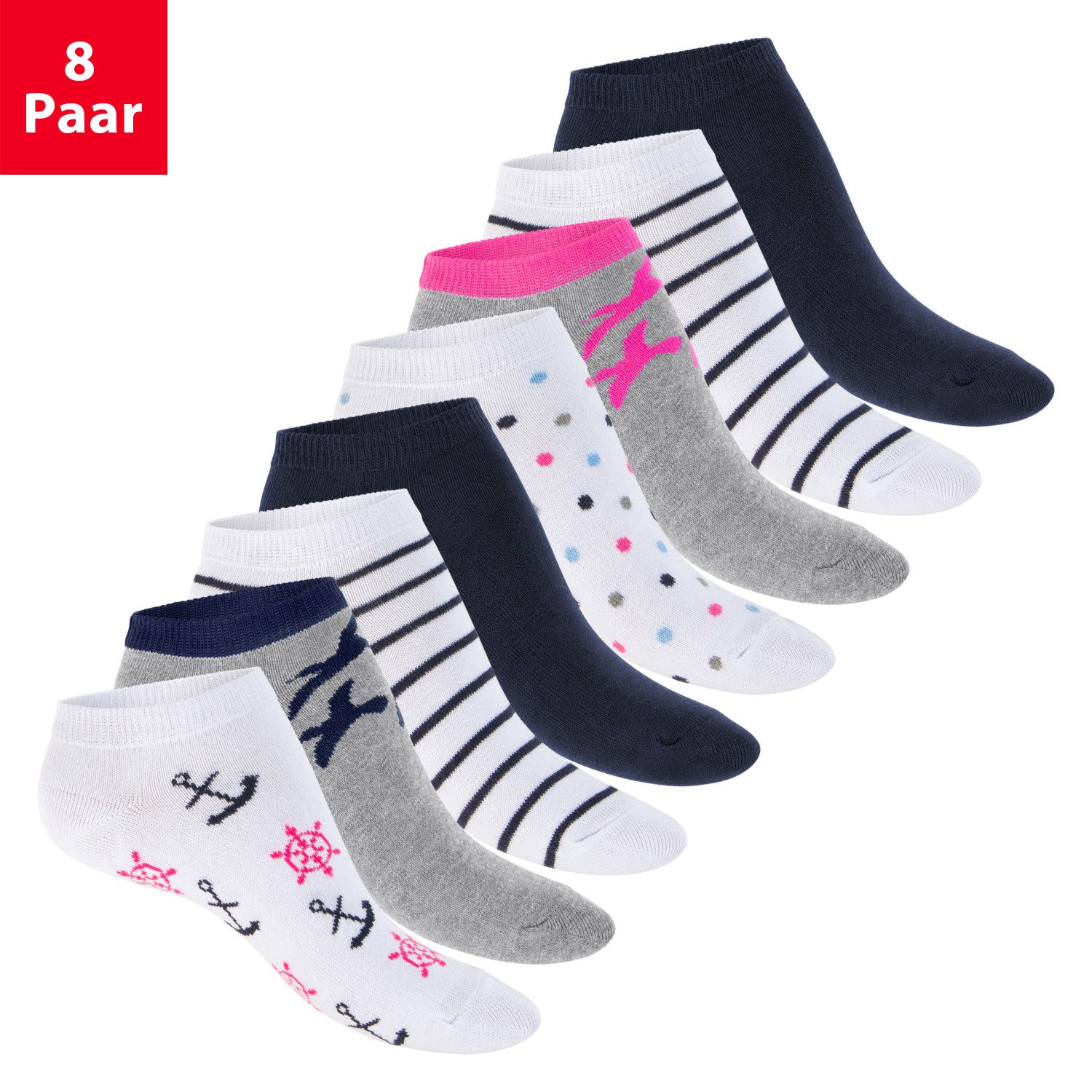 Footstar Sneakersocken Süße Damen Sneaker Socken (8 Paar) Kurze Söckchen mit Muster (8-Paar)