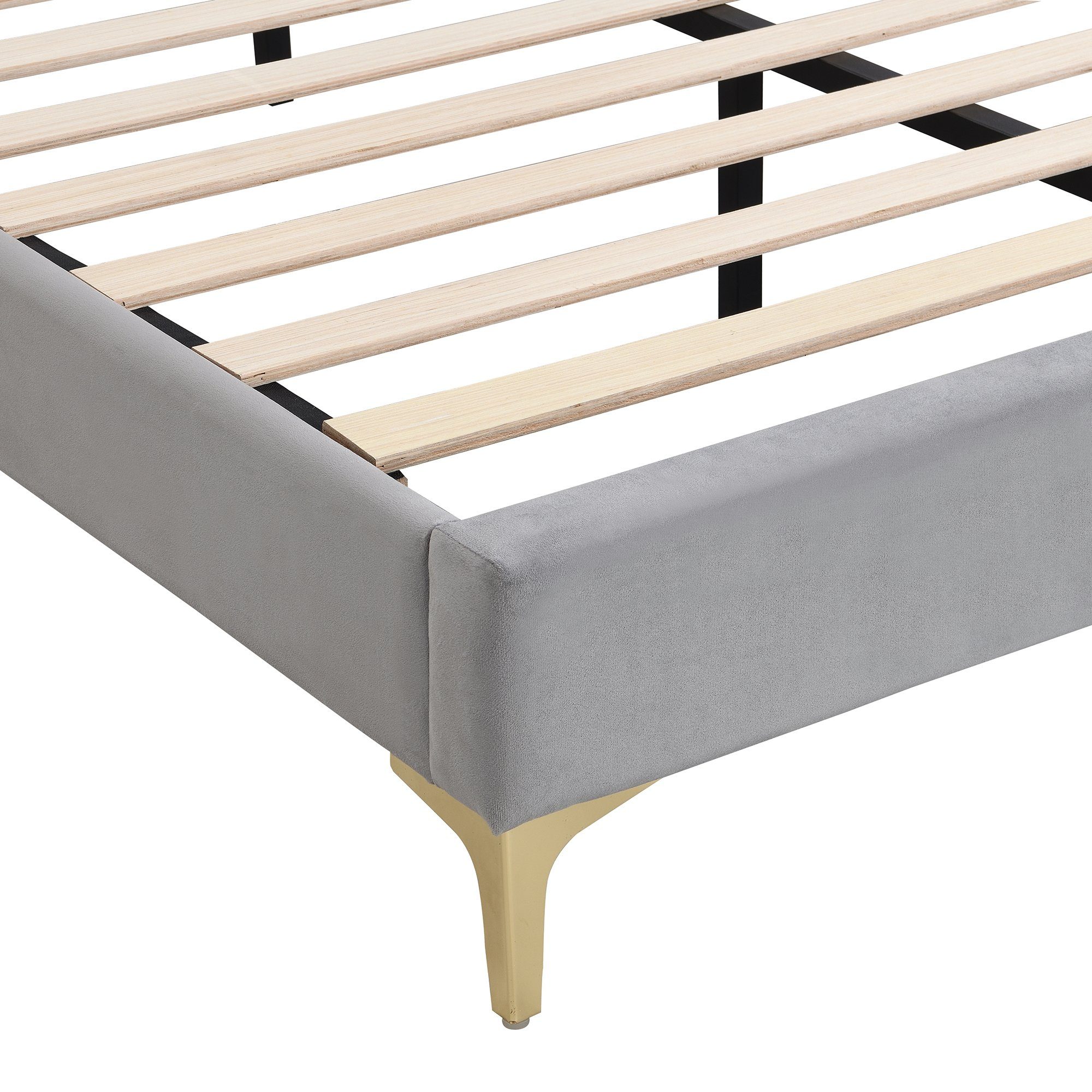 Polsterbett (Doppelbett 140x200 cm), mit Lattenrost, gepolstertes Kopfteil, Metallfüße, Bezug aus Samt