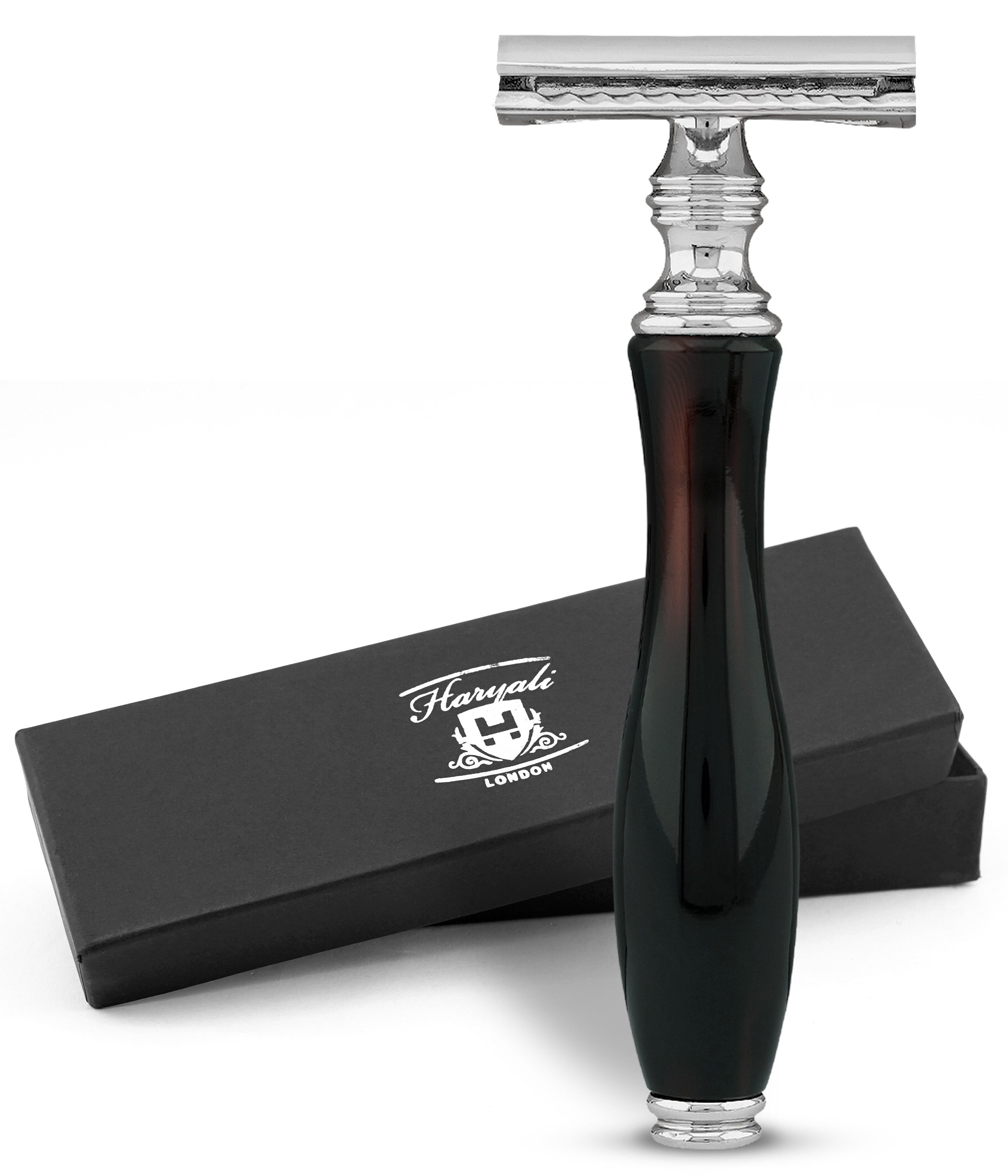 Haryali London Бритвы Rasierhobel mit Doppelklinge für Damen und Herren, Harz, Rot & Schwarz, Pack, Rutschfester, verstellbarer Бритвы aus hochwertigem Messingharz, Abwaschbarer, rutschfester glänzender Harzgriff, bestes Бритвыlebnis