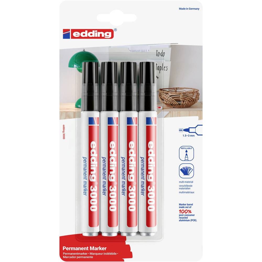 edding Permanentmarker 3000 Permanentmarker - - 4 Stifte - Rund-Spitze 1.5-3 mm 4-3000-4-1001