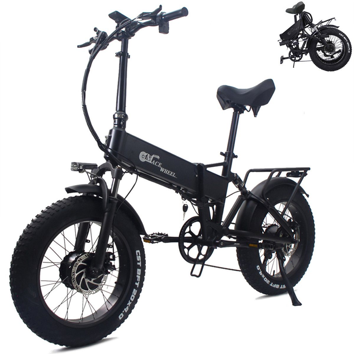 Fangqi E-Bike 20Zoll E-Mountainbike, Shimano 7-Gang,Farbinstrument,Doppelmotor, shimano, Kettenschaltung, Heckmotor, (Installationspaketset, Zubehörset), Doppelmotoren vorne und hinten schwarz