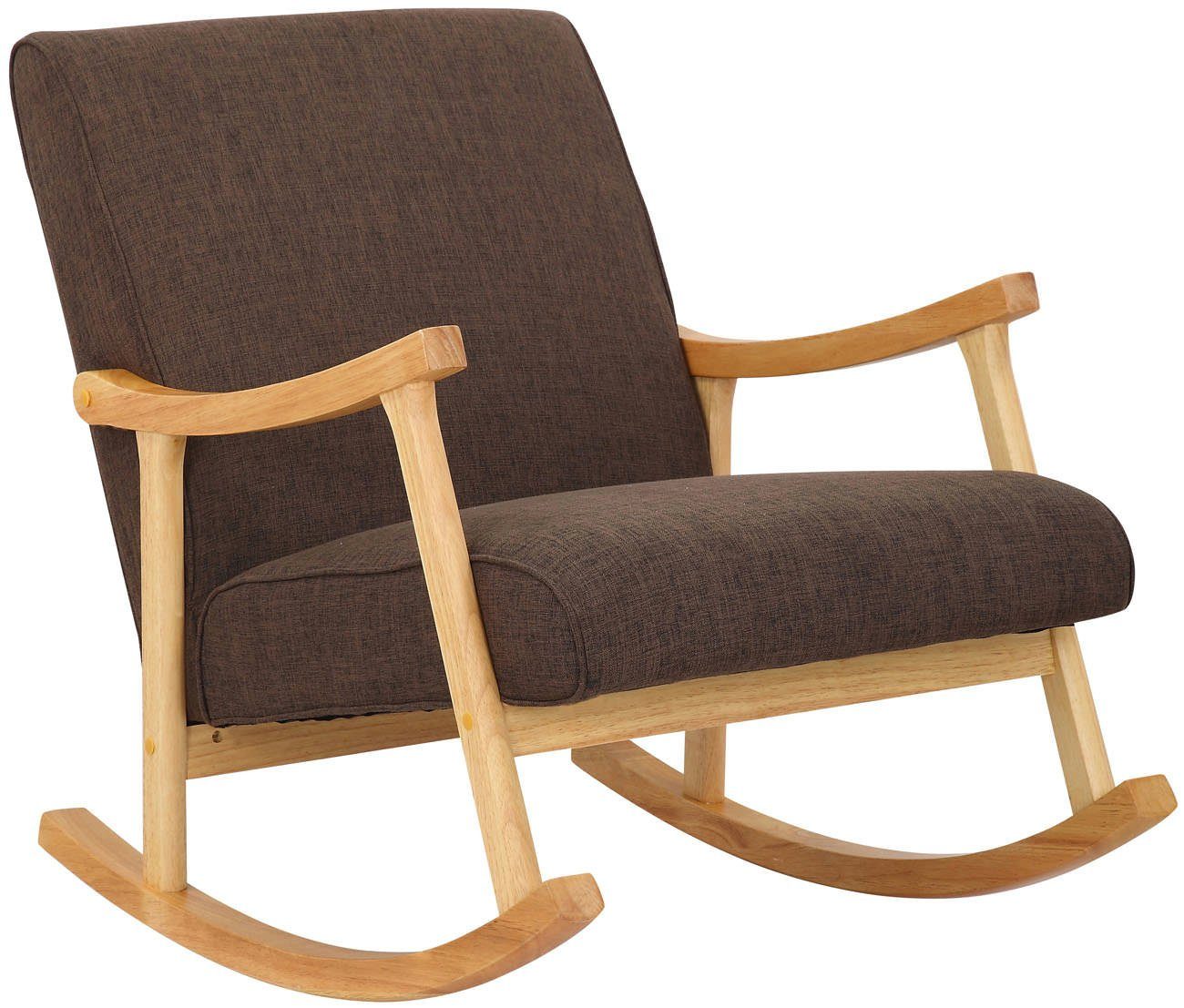 TPFLiving Schaukelstuhl Morello mit hochwertig gepolsterter Sitzfläche  (Schwingstuhl - Relaxstuhl - Relaxsessel - Lehnstuhl), Gestell: Natura -  Sitzfläche: Stoff braun