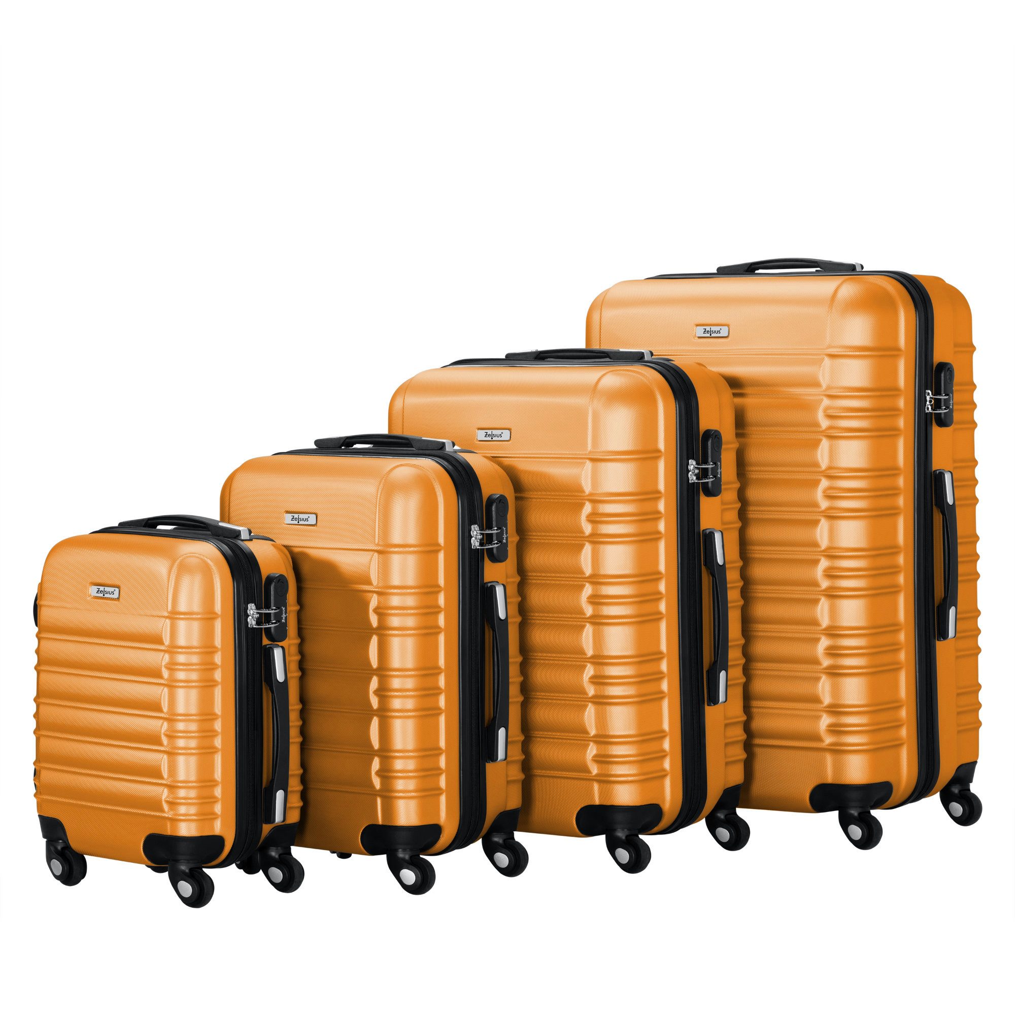 Zelsius Kofferset Koffer Set 4 Stück, Orange, ABS Hartschalenkoffer mit Zahlenschloss, 4 Rollen, (4 tlg), 4 schwenkbare Rollen