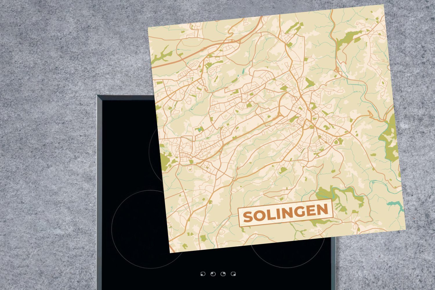 Vinyl, Vintage, Stadtplan MuchoWow 78x78 - Ceranfeldabdeckung, tlg), für Arbeitsplatte küche Solingen Herdblende-/Abdeckplatte - - Stadtplan (1 cm,