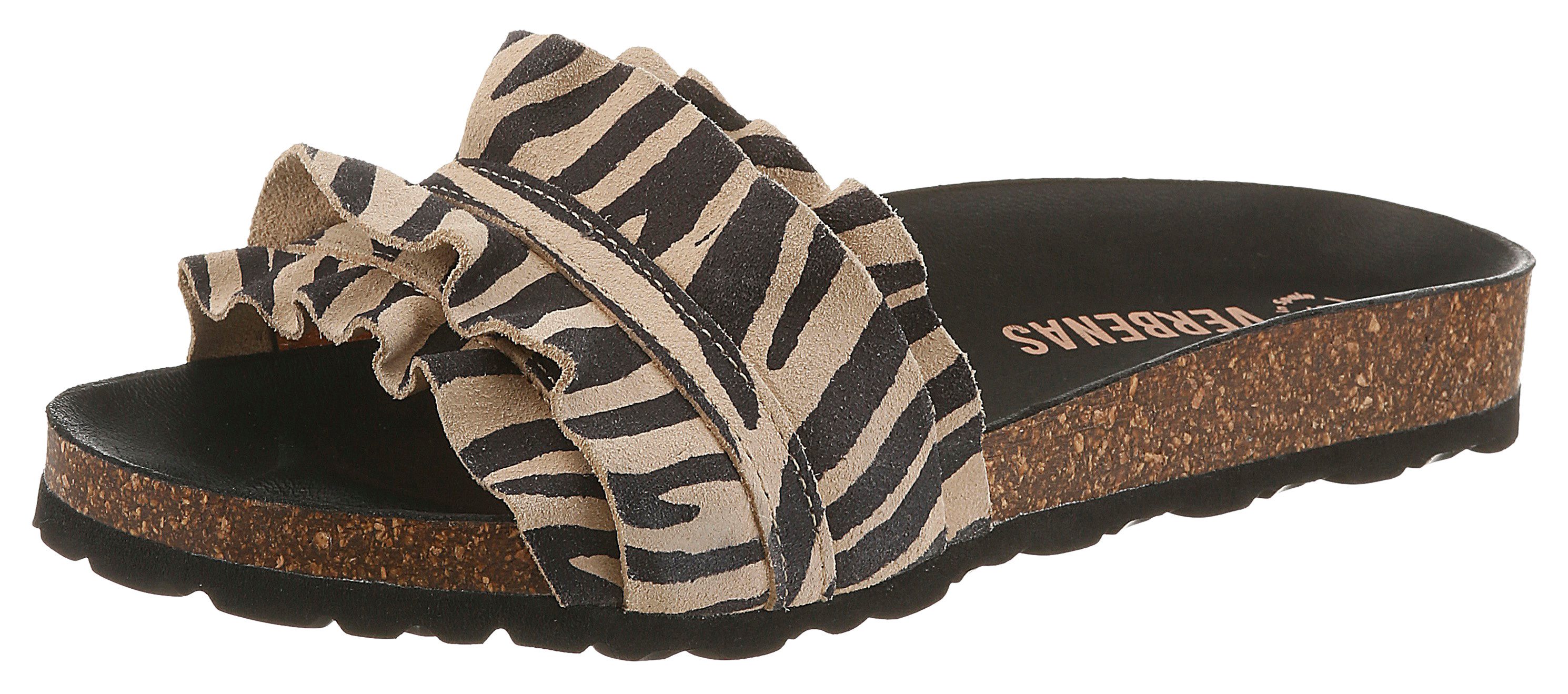 VERBENAS ROCIO Pantolette Strandschuh, Sommerschuh, Urlaubsschuh mit Rüschen