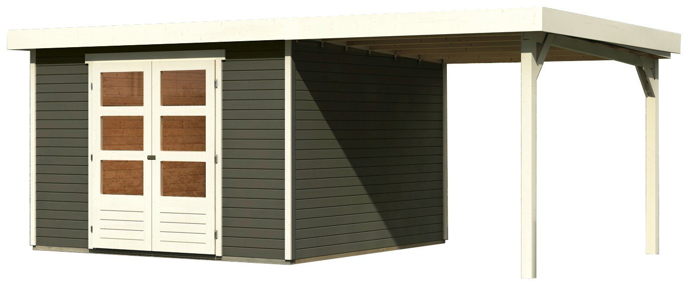 Karibu Gartenhaus Arnis 6, BxT: 558x331 cm, (Set), mit Anbaudach, Steck-  und Schraubsystem mit Flachdach