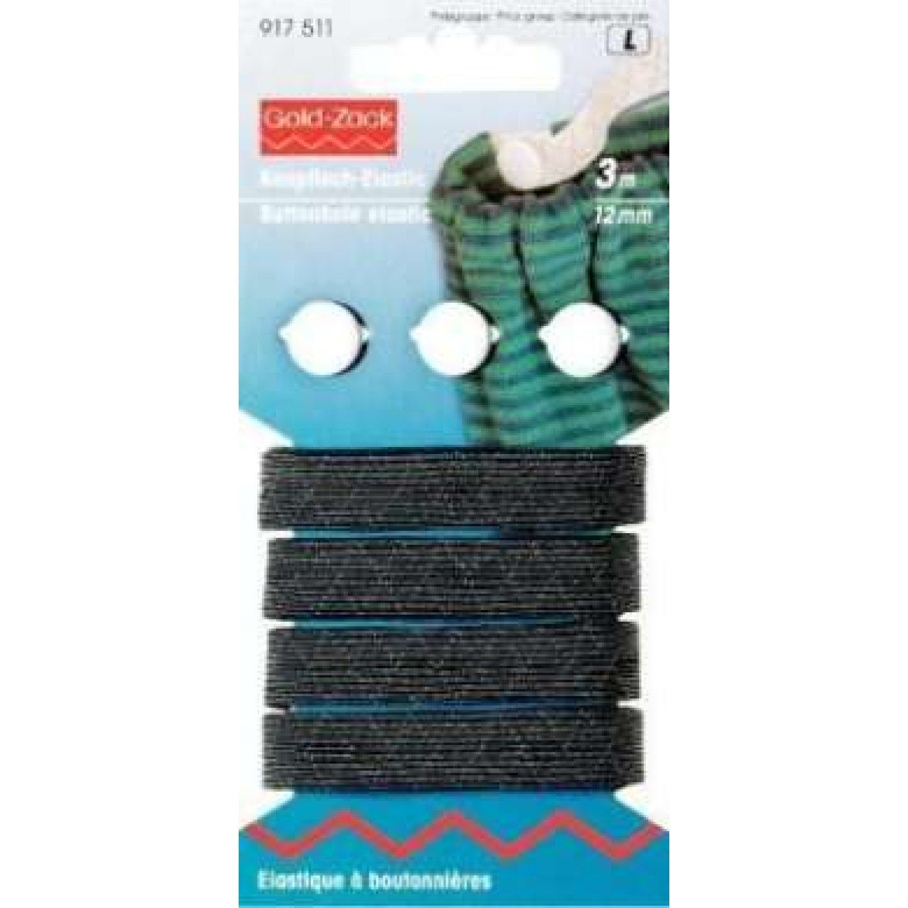 Prym Stricknadeln Knopfloch-Elastic 12 mm schwarz 3 m