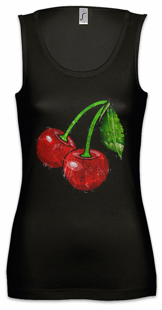 Urban Backwoods Tanktop Oldschool Cherries Vintage Logo I Ärmelloses Damen T-Shirt Cherry Tattoo Kirschen Rockabella Oldschool