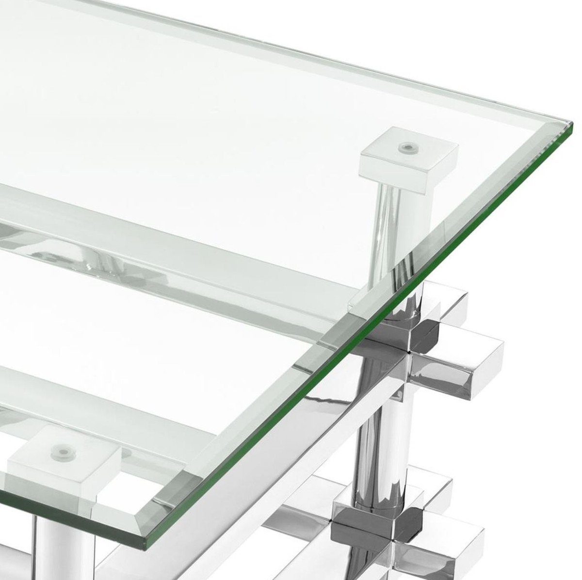 Casa Padrino Beistelltisch Glasplatte Silber H. Luxus Tisch - Edelstahl x 61 cm mit 61 Beistelltisch 61 x