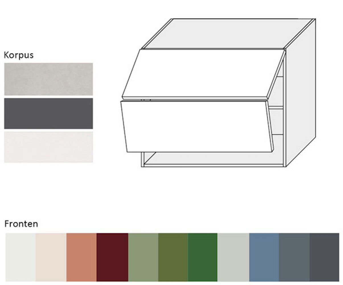 Front- wählbar Faltlifthängeschrank grifflos (Florence) 2-teilige Florence Hochfaltklapptür 9018 Korpusfarbe papyrusweiß & Feldmann-Wohnen 90cm Hochglanz RAL