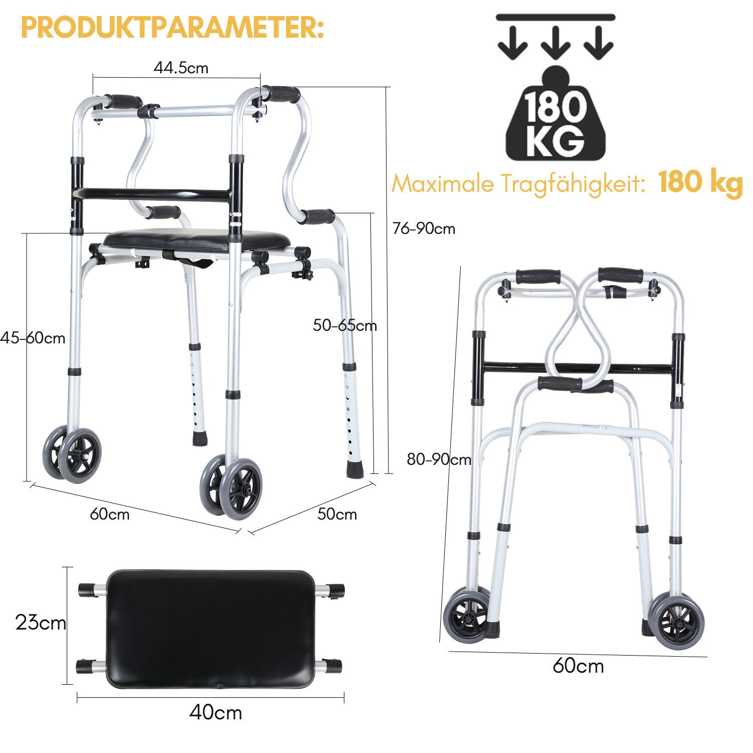 Clanmacy Gehstock 1pcs Faltbarer und höhenverstellbarer Gehbock, Aluminium, Gehgestell