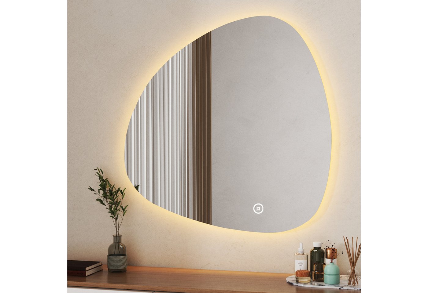 WDWRITTI Schminkspiegel mit beleuchtung Kosmetikspiegel Wandmontage (Wandspiegel ohne Rahmen, 80x80cm), 3Lichtfarben, Helligkeit dimmbar, Speicherfunktion, Touch