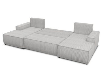 Sofnet Wohnlandschaft Totti U, mit Schlaffunktion und Bettkasten, U-Form Couch, Cord Stoff, Schlafsofa mit Wellenfeder