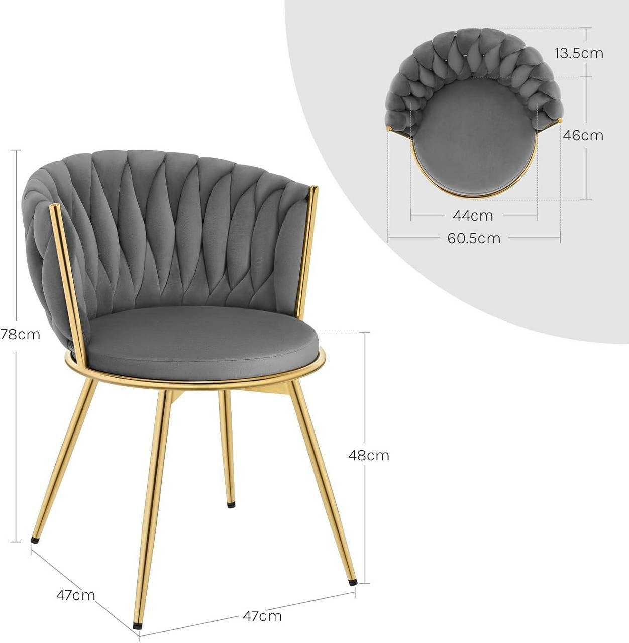 Woltu Küchenstuhl (2 St), 2er Set, mit Metallrahmen, ergonomisch, 360° drehbar, Samtsitz
