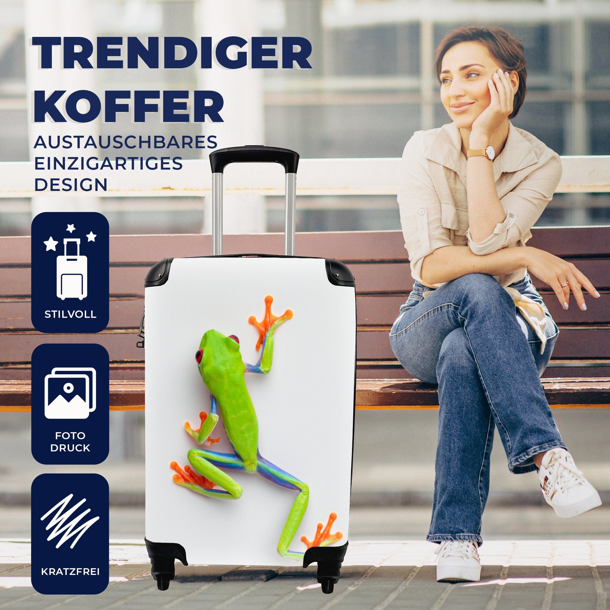 Handgepäck rollen, Grün, Trolley, für MuchoWow Reisetasche Handgepäckkoffer - Reisekoffer - mit Rollen, Frosch 4 Tiere Ferien,