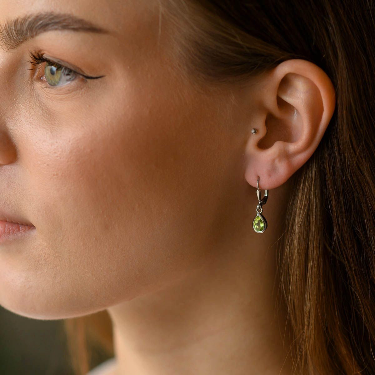 Materia Paar Ohrhänger Damen Peridot Grün Edelstein SO-448, 925 Sterling Silber