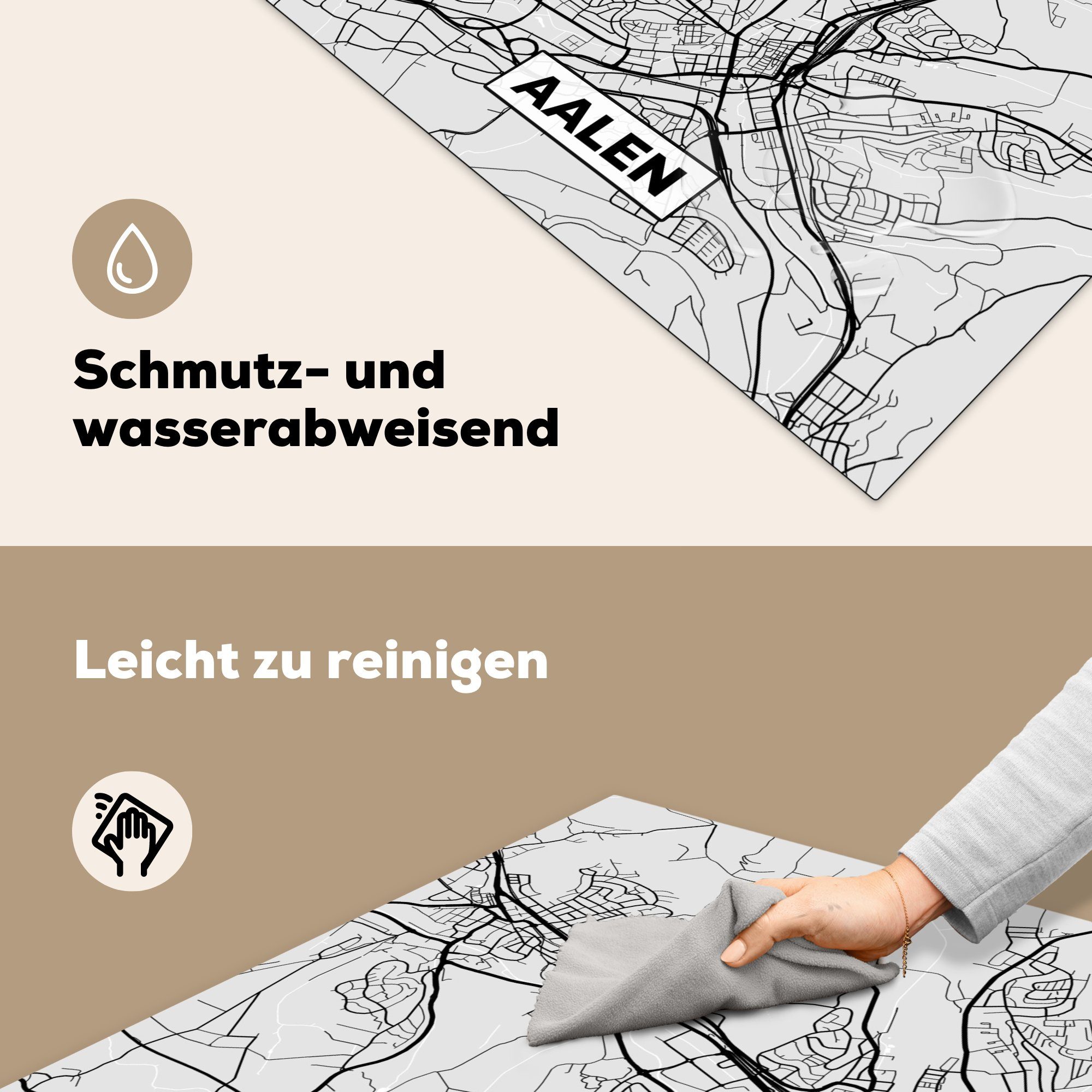 Karte für Herdblende-/Abdeckplatte - Aalen - 78x78 Deutschland, - Arbeitsplatte (1 tlg), Vinyl, küche cm, Stadtplan Ceranfeldabdeckung, MuchoWow