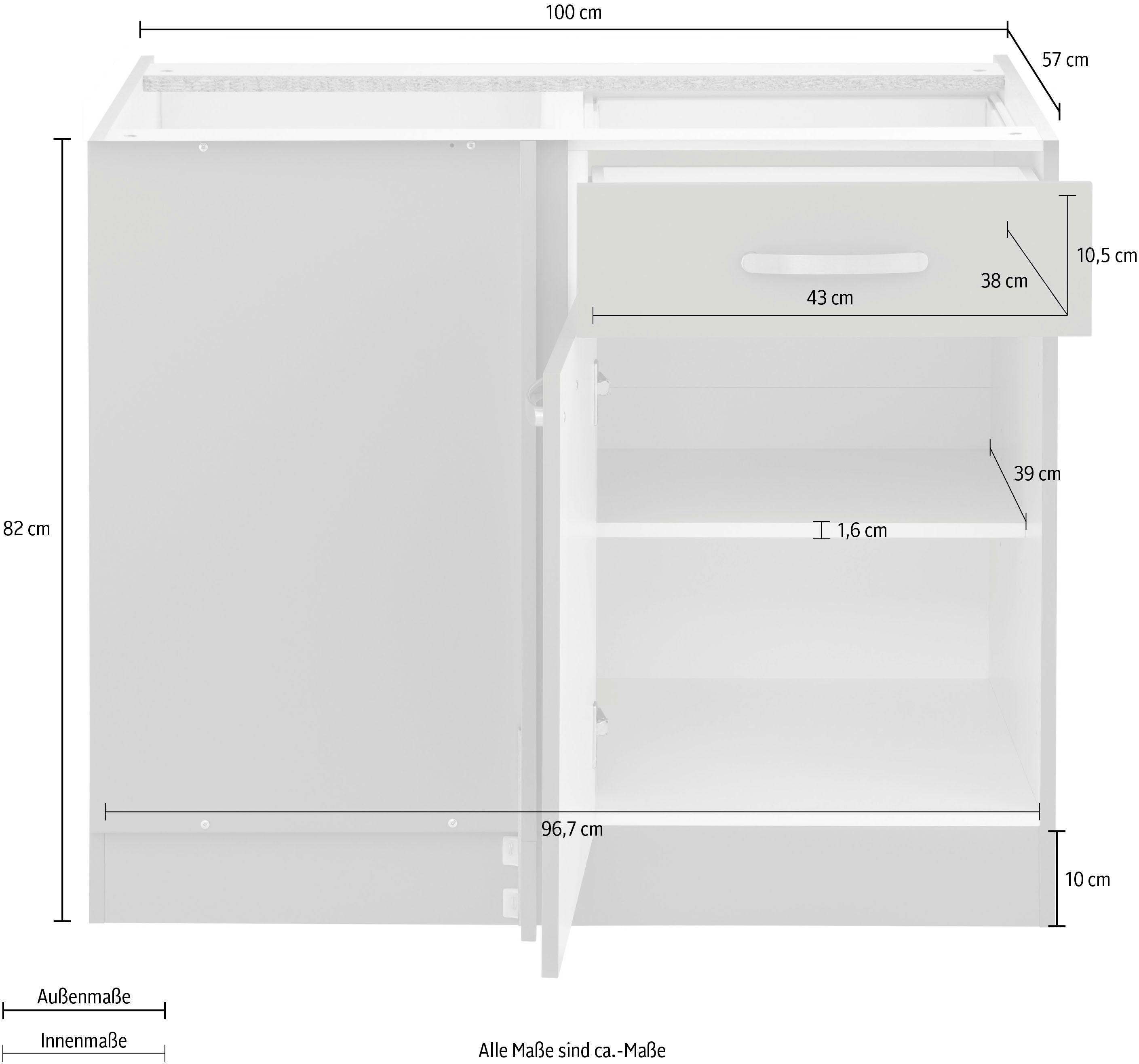 Eckunterschrank Anthrazit Glanz/Anthrazit | 110 cm, 100 wiho Anthrazit Planungsmaß breit, cm Küchen ohne Arbeitsplatte Kansas