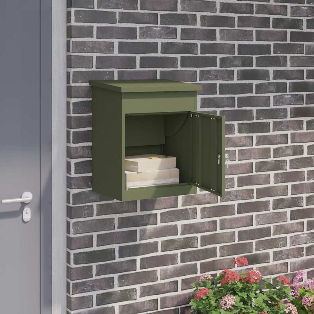 vidaXL Briefkasten Paketdrop-Box mit Speicher Olivgrün 47,5 x 38 x 59 cm Stahl (1-St)