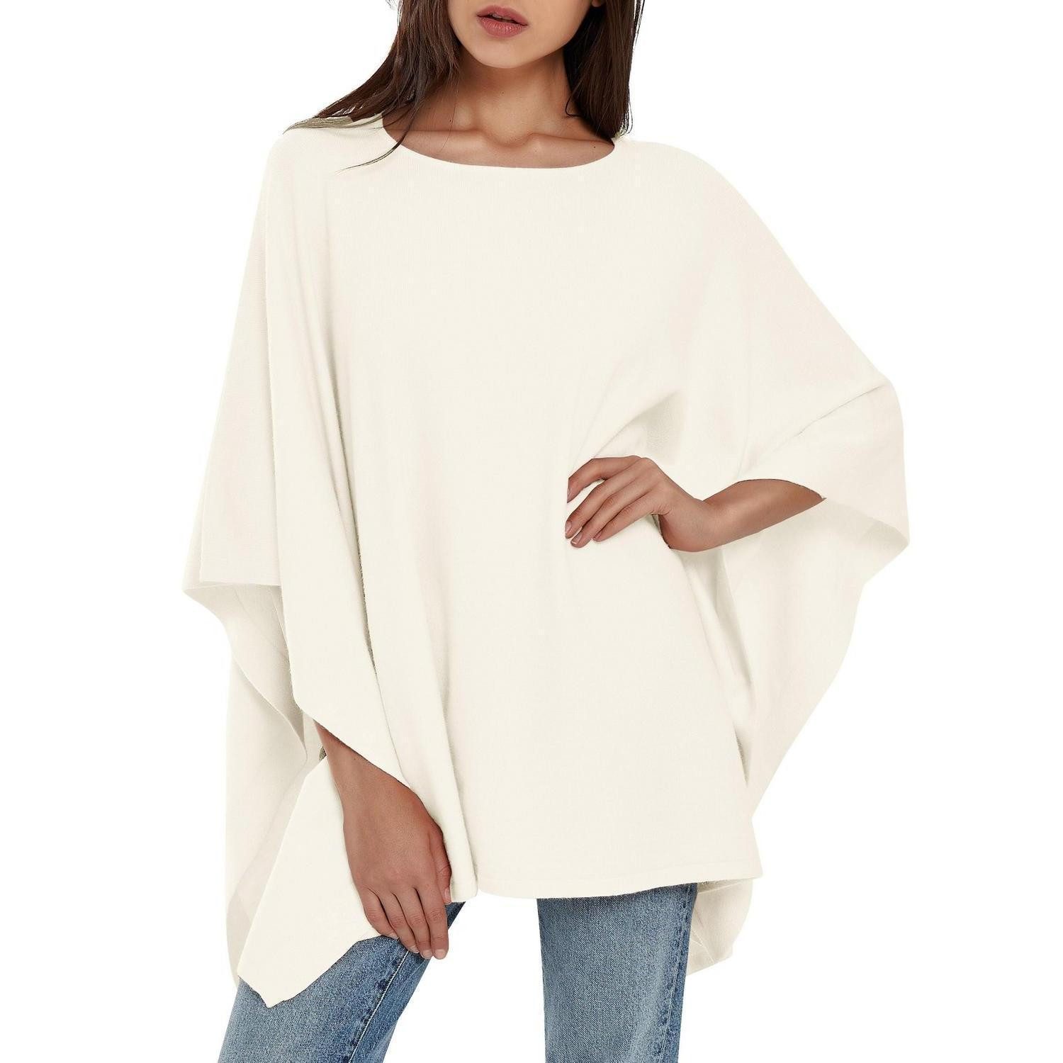 LuxusKollektion Poncho Pullover-Poncho Damen Strick Einheitsgroesse Elfenbeinweiss (1-St)