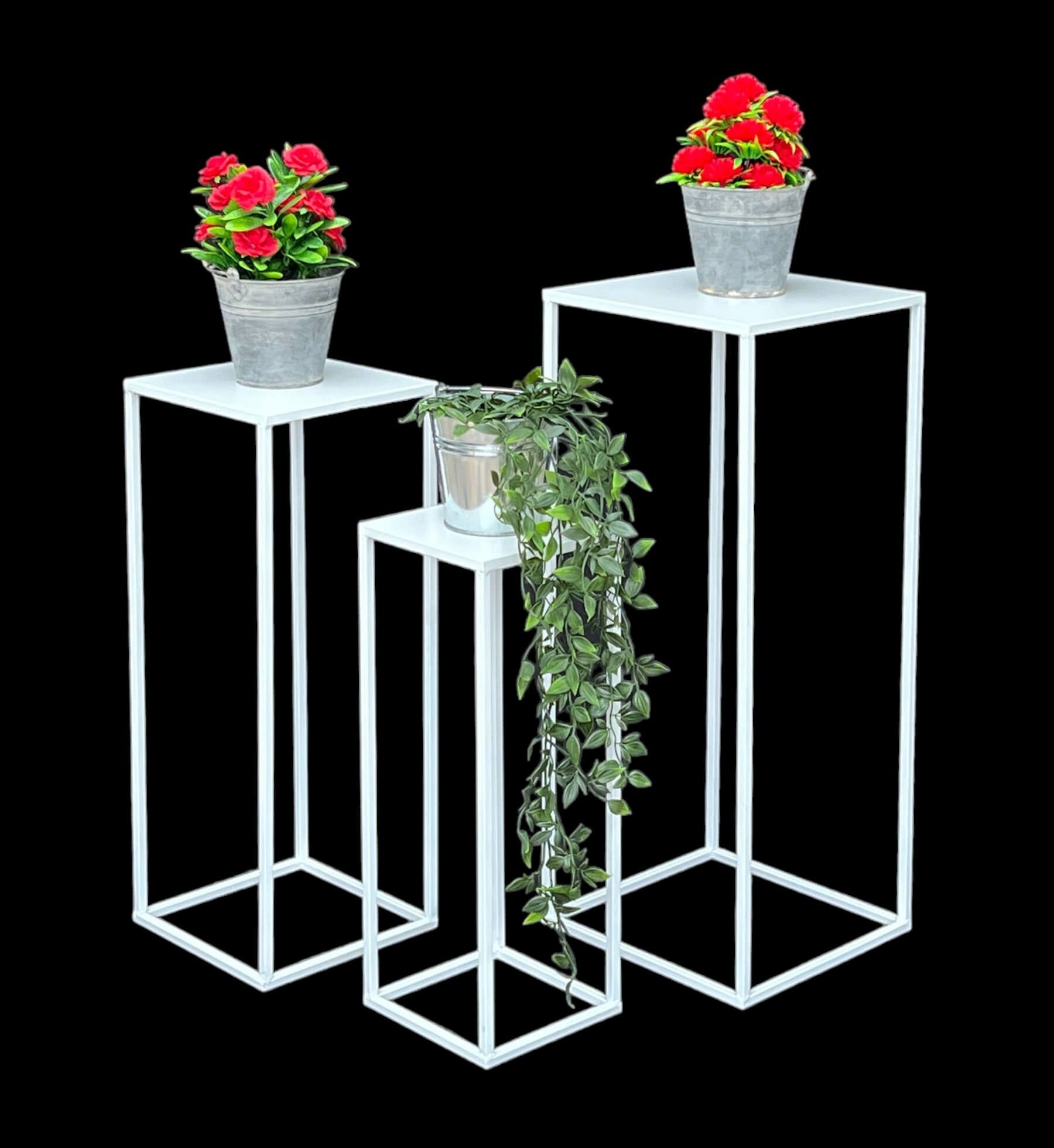 DanDiBo Blumenständer Blumenständer Weiß 3er Metall Eckig Set Beistelltisch Blumenhocker