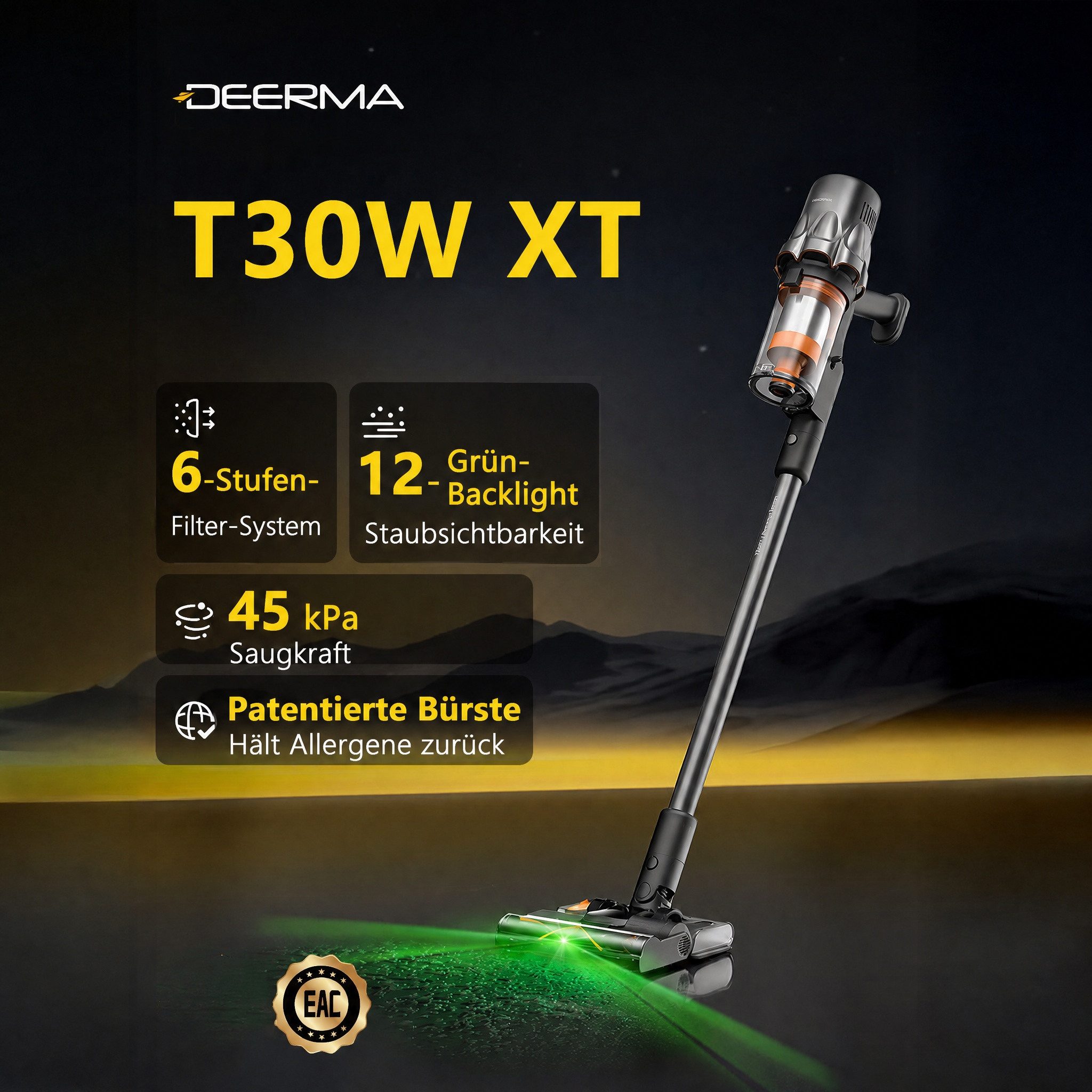 Deerma Akku-Hand-und Stielstaubsauger Akku Staubsauger Kabellos 45kPa 450W Handstaubsauger mit Wischfunktion, 450 W, beutellos, Tierhaarstaubsauger LED Display Grünlicht 60Min, für Fußböden Teppiche