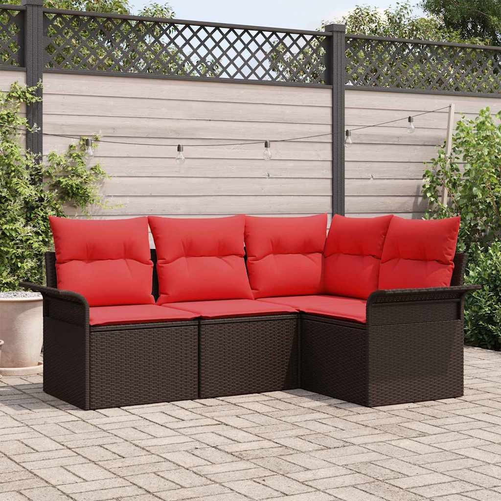 vidaXL Gartenlounge-Set Gartensofa-set mit Speicher 4 pcs Braun Poly-Rattan, (4-tlg)