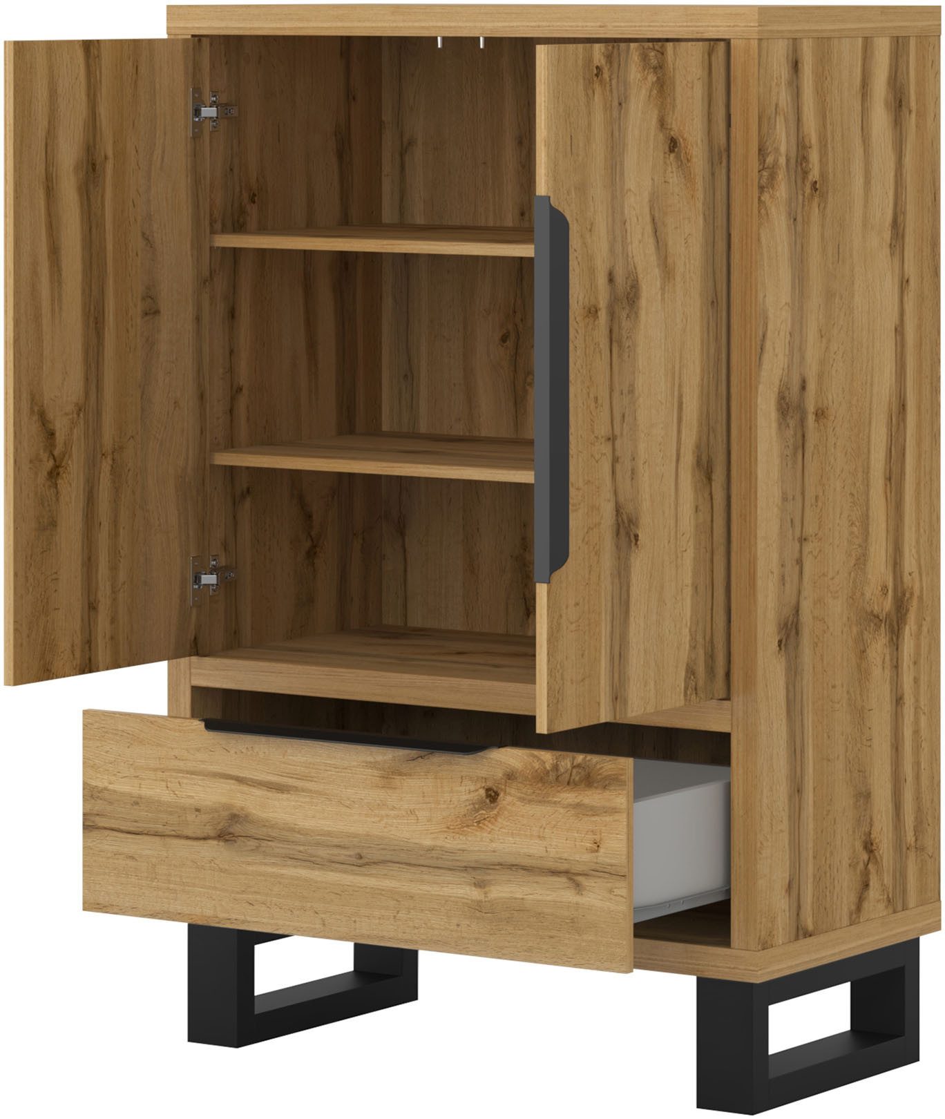 Home affaire Drehtürenschrank Bronne,Breite 89,5 cm, Mehrzweckschrank, Universalschrank, Garderobe Kleiderschrank, 1 Schublade, Metallgriffe, Garderobe – Bild 3 von 5