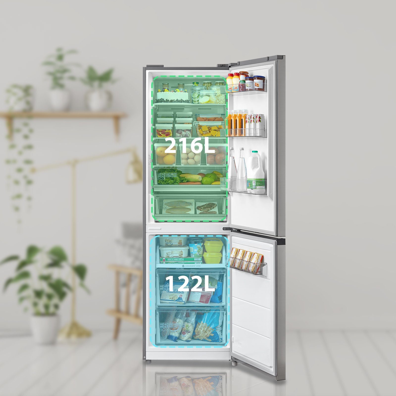 Combinație frigider/congelator Midea MERB345MGC02, 185 cm înălțime, 59,5 cm lățime