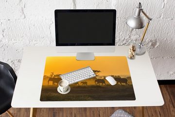 MuchoWow Gaming Mauspad Elefantenherde bei Sonnenaufgang (1-St), Büro für Tastatur und Maus, Mousepad Gaming, 90x60 cm, XXL, Großes