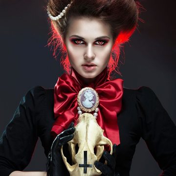 aricona Motivlinsen Rote Farbige Halloween Kontaktlinsen Kostüm Zombie Vampir Fasching Dämonen Fun, ohne Stärke, 2 Stück