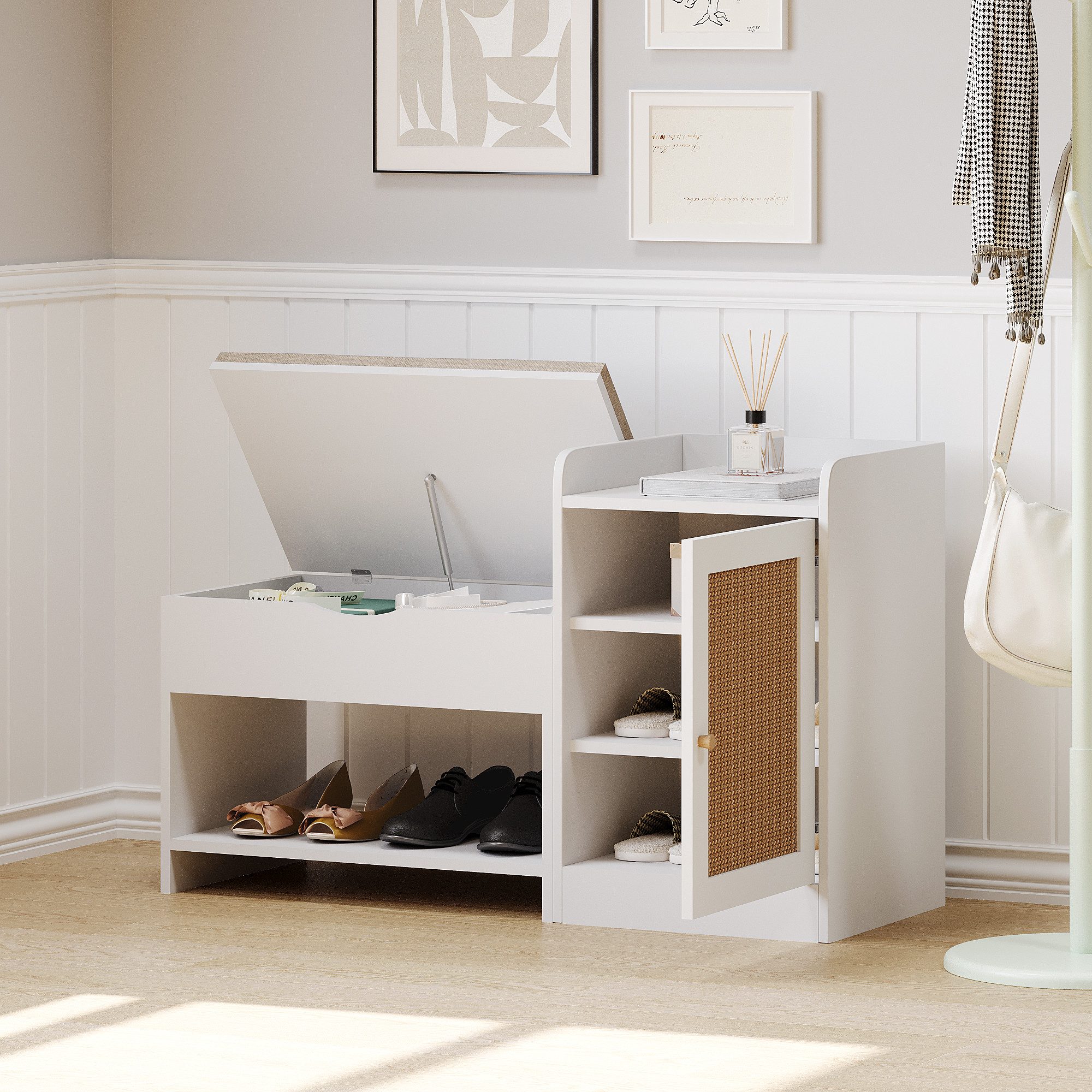 KLAM HOME Schuhbank Sitzbank Schuhregal Schuhtruhe mit großem Stauraum