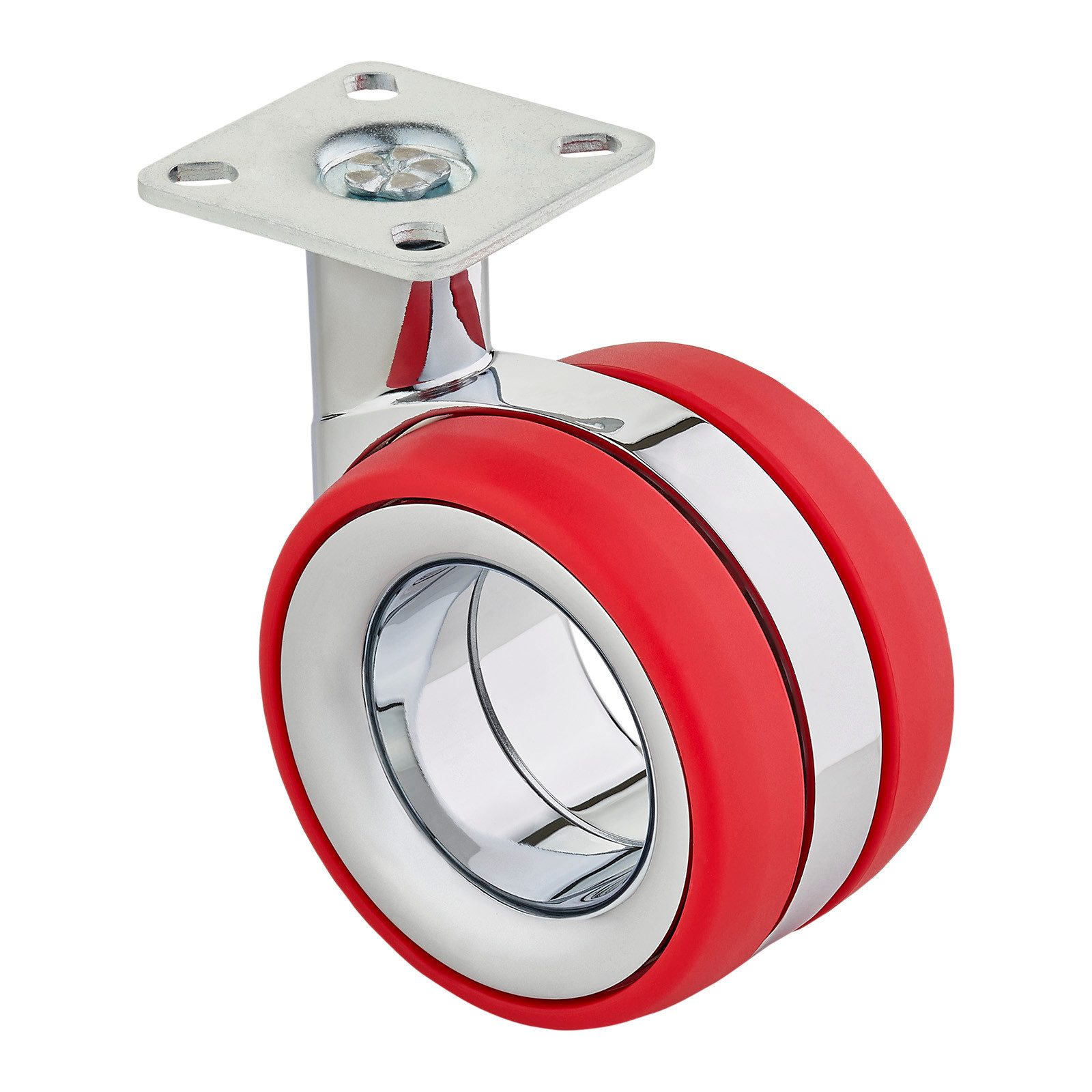 SO-TECH® Möbelrolle Premium Lenkrolle Durchmesser 75 mm, Höhe 98,5 mm, (1-St), belastbar bis 85 kg je Rolle, chrom / rot