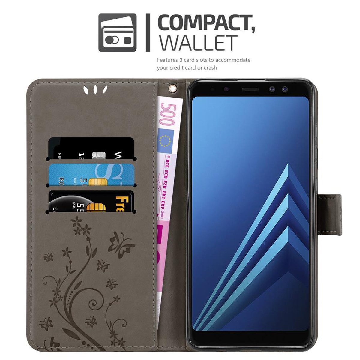 Cadorabo Handyhülle für Samsung Galaxy A8 2018 Hülle Samsung Galaxy A8 2018, Hülle Schutzhülle Blumen Flower mit Standfunktion Kartenfach Magnet
