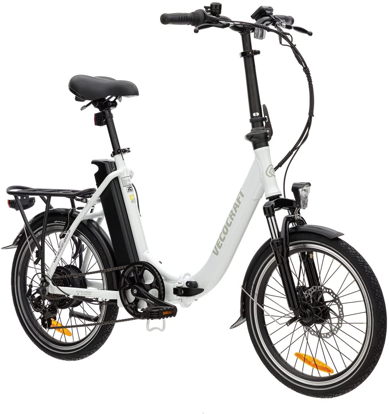 VECOCRAFT E-Bike Faltrad E-Pax 20Zoll, 7 Gang Shimano Schaltwerk, Kettenschaltung, Heckmotor, 468,00 Wh
