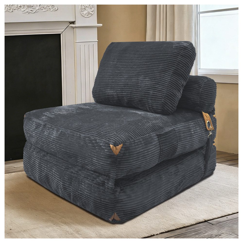 BBG Loungesofa Schlafsessel 1-Sitzer mit Seitentaschen, klappbarer Loungesessel, Relaxsessel Einzelsofa, ausziehbarer Schlafstuhl mit Flanell-Bezug, platzsparendes Funktionssofa für Wohnzimmer & Gästezimmer