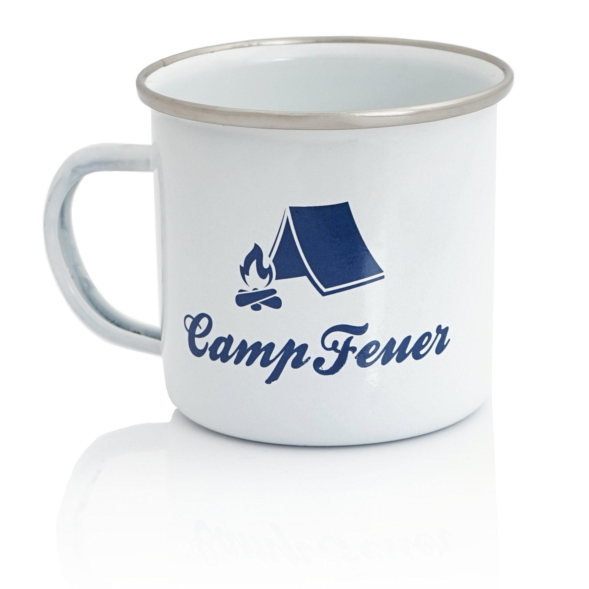 CampFeuer Tasse Emaille Tasse, 350 ml Emaillebecher, Kaffeetasse für Camping, Stahl
