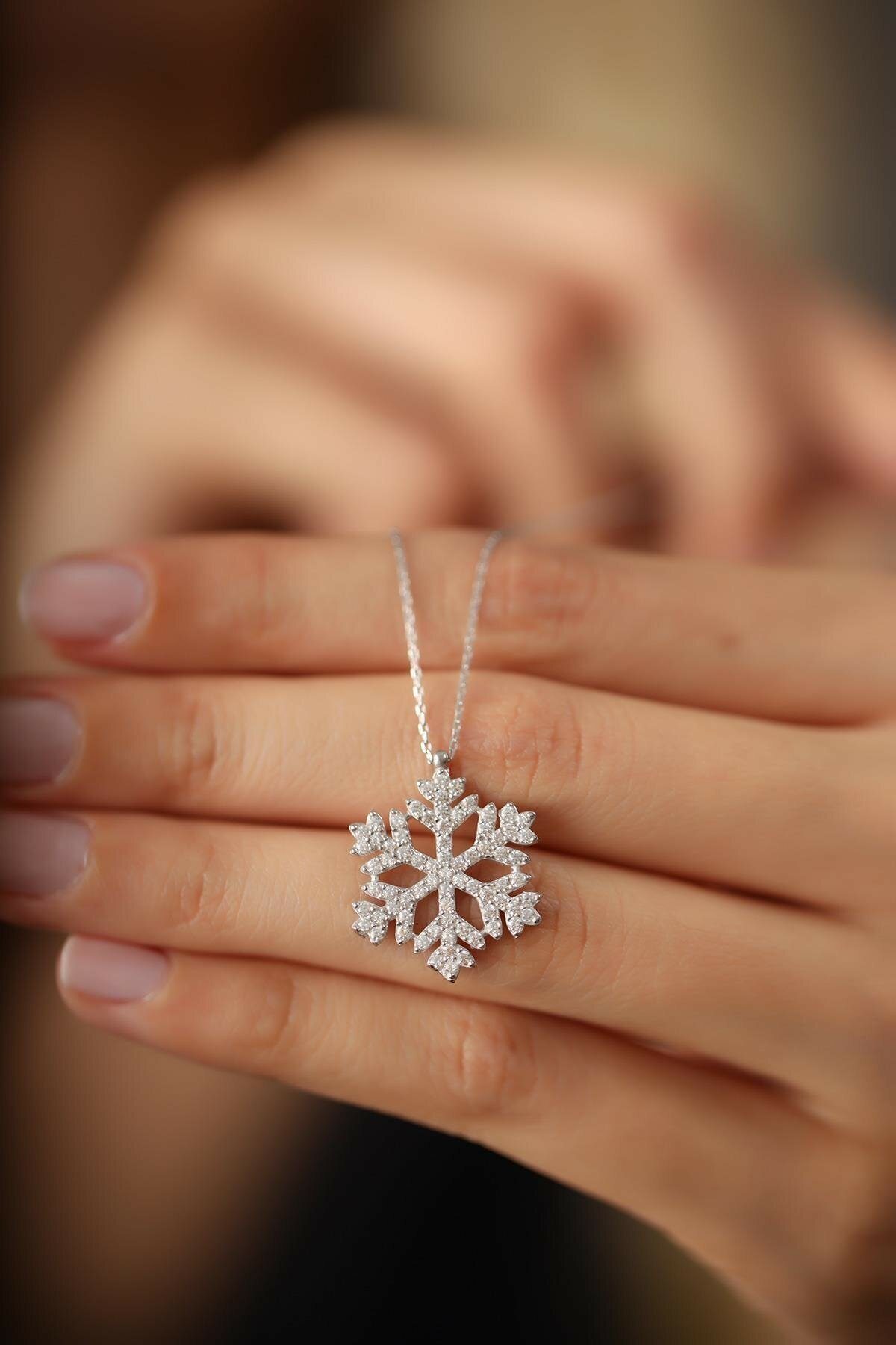 Snowflake vergoldet, Sterling Kette Silber Iceblue Anhänger mit 925 / rosé Halskette Zirkonia Einzelstück Snowflake