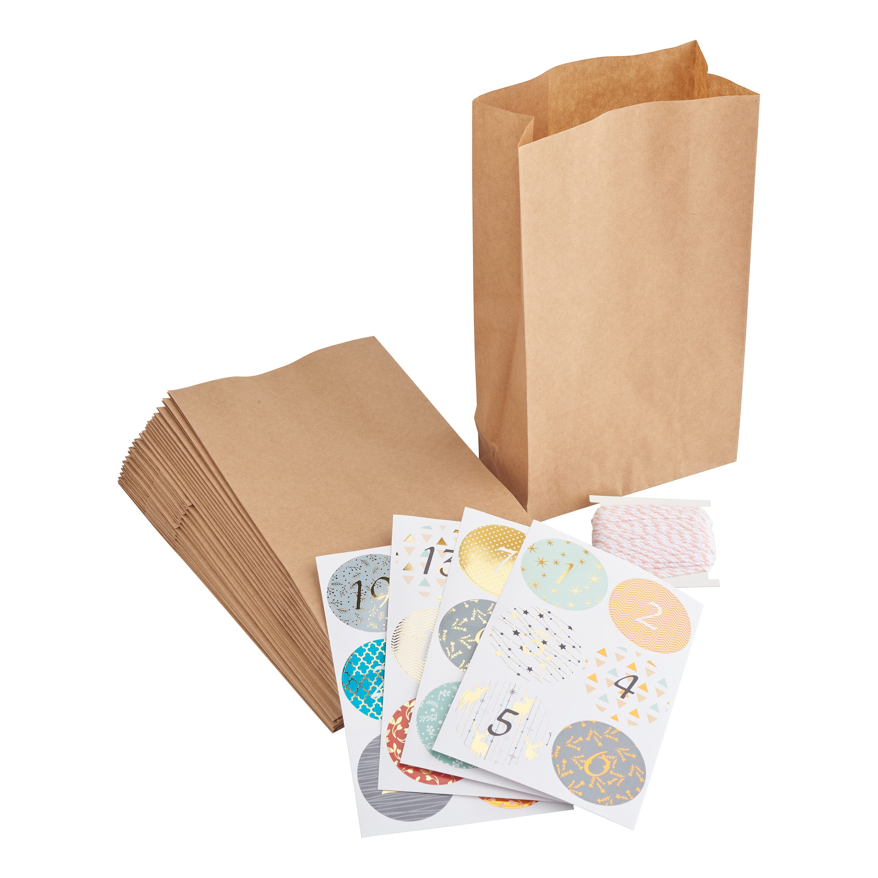 Folia Adventskalender ignore, lebensmittelecht, 24 Blockbodenbeutel natur