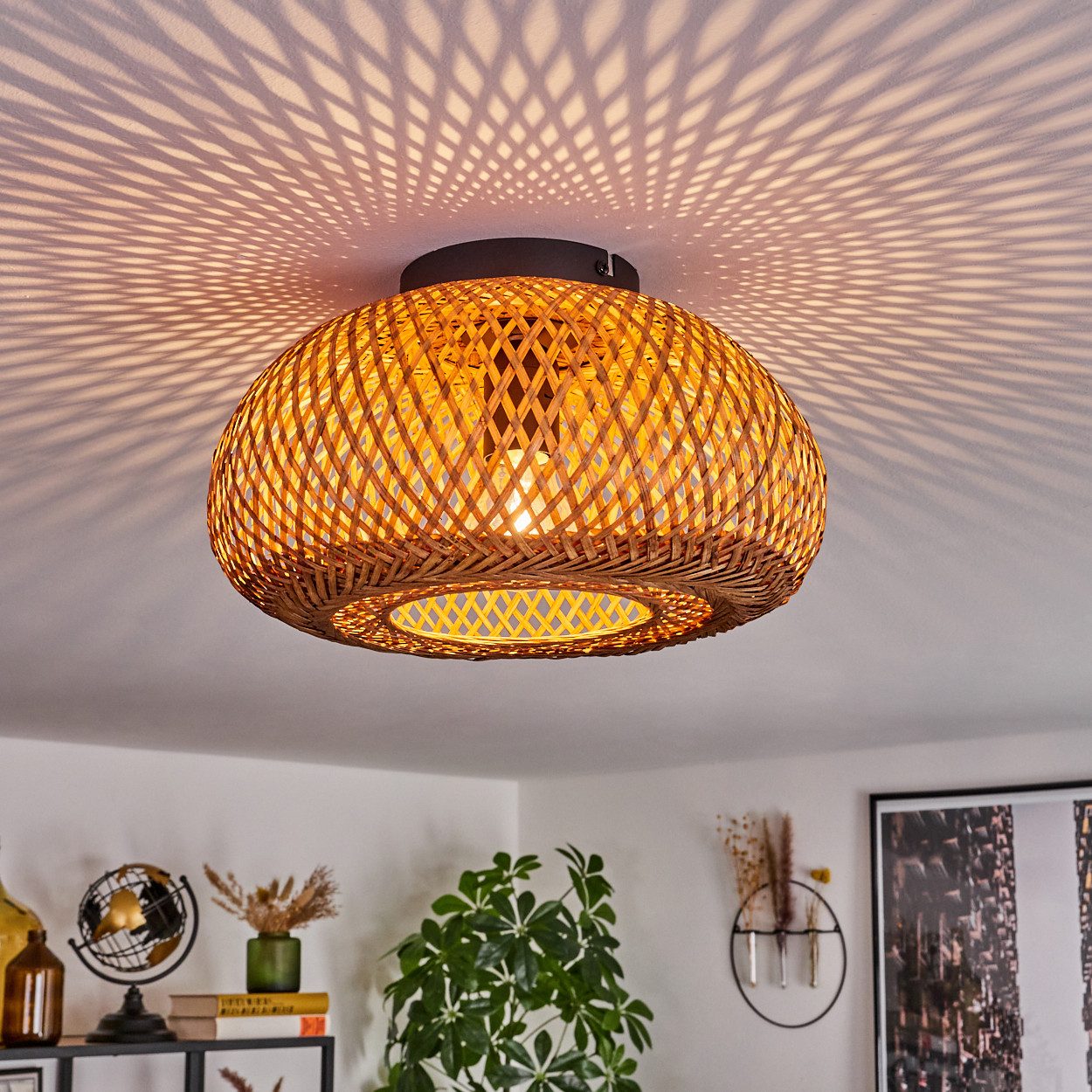 hofstein Deckenleuchte moderne Deckenlampe aus Metall/Bambus/Holz in Schwar günstig online kaufen