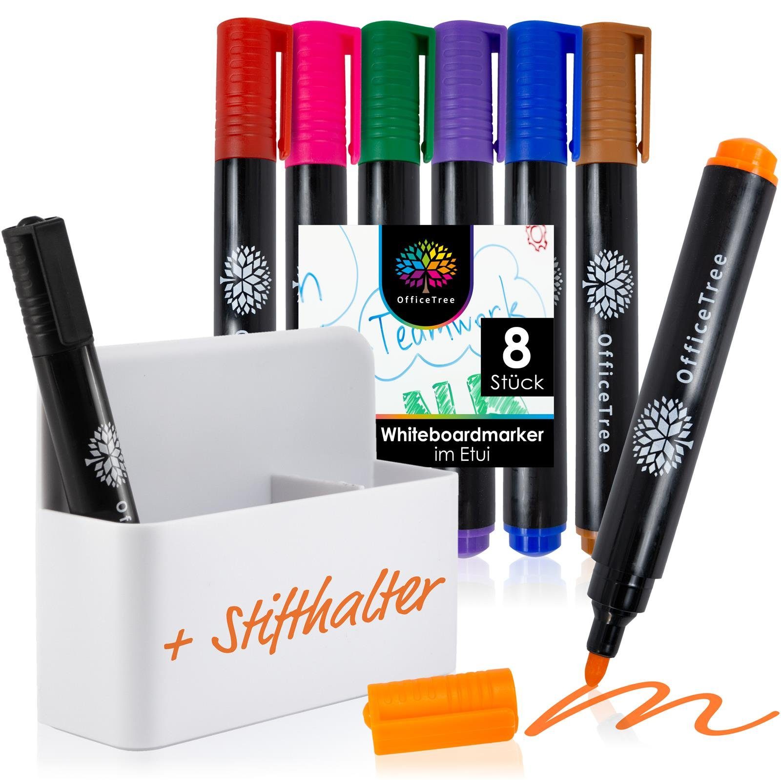 OfficeTree Whiteboard Marker Whiteboard Stifte Set, (8er Set), mit Whiteboard Organizer