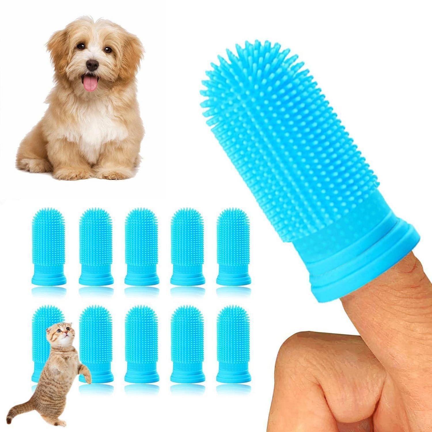 LuxusKollektion Tier-Fingerzahnbürste Zahnbürste Hund 10er Pack 360 Grad Fingerling blau